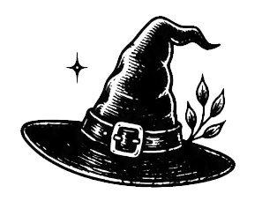 Tatuagem flash de chapeu bruxa. Disponível na Micael Tatuagem, Muriaé MG.